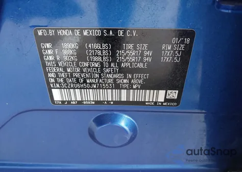 2018 Honda Hr-V Ex из США, поврежденный, VIN 3CZRU6H50JM715531